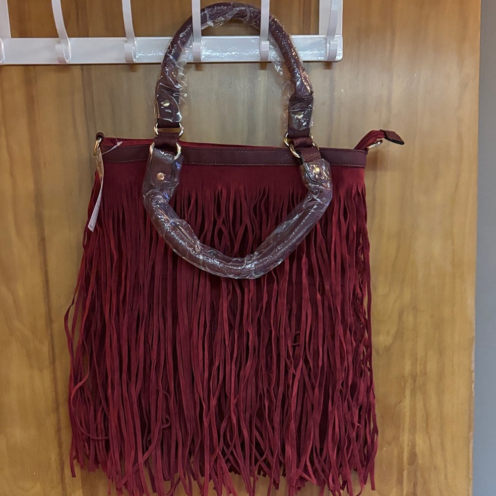 NWT Heritage West Wine Fringe Western  Handbag